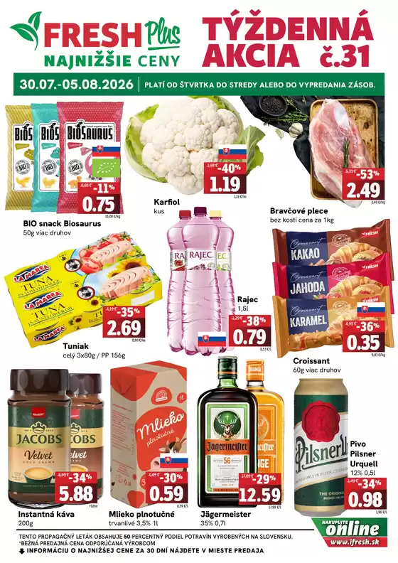Katalóg Fresh | Týždenná akcia FRESH Plus | 2026-07-30T00:00:00.000Z - 2026-08-05T00:00:00.000Z