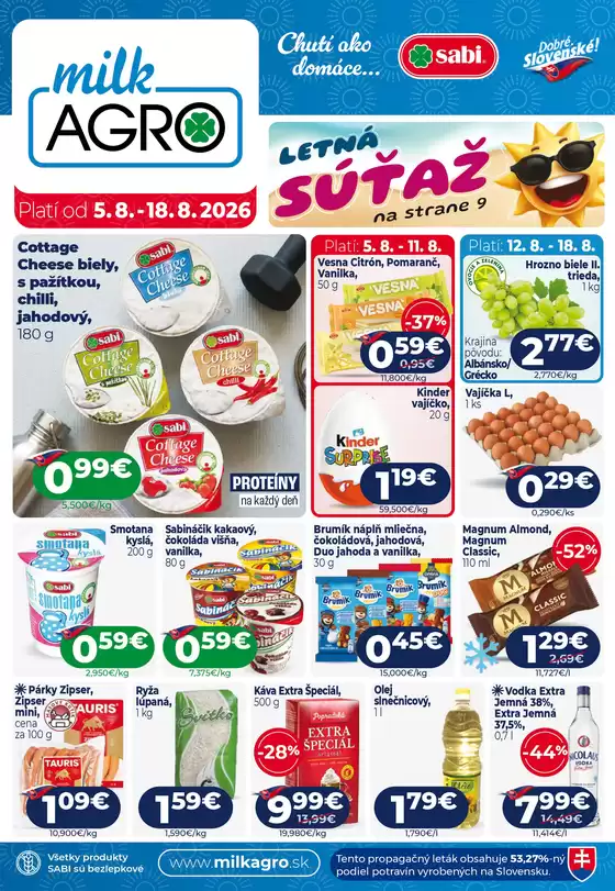 Katalóg Milk Agro v Malacky | Aktuálny leták | 2026-07-22T00:00:00.000Z - 2026-08-04T00:00:00.000Z