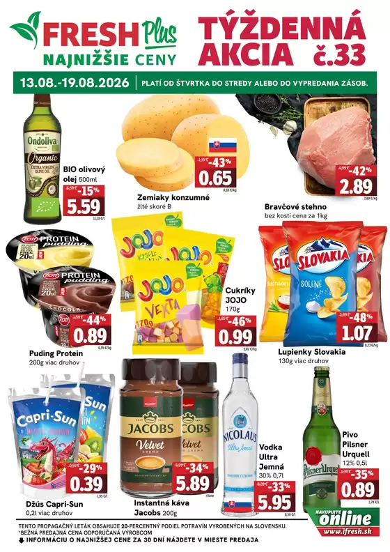 Katalóg Fresh v Gabčíkovo | Týždenná akcia FRESH Plus | 2026-08-13T00:00:00.000Z - 2026-08-19T00:00:00.000Z
