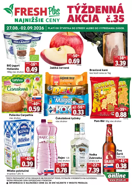Katalóg Fresh | Týždenná akcia FRESH Plus | 2026-08-27T00:00:00.000Z - 2026-09-02T00:00:00.000Z