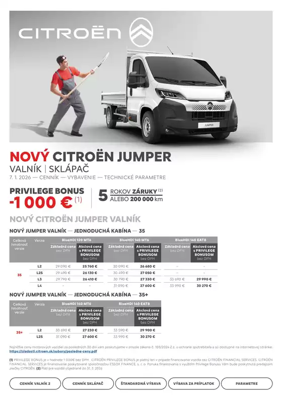 Katalóg Citroën v Podolínec | Cenník Jumper valník | 2026-01-01T00:00:00.000Z - 2026-12-31T00:00:00.000Z