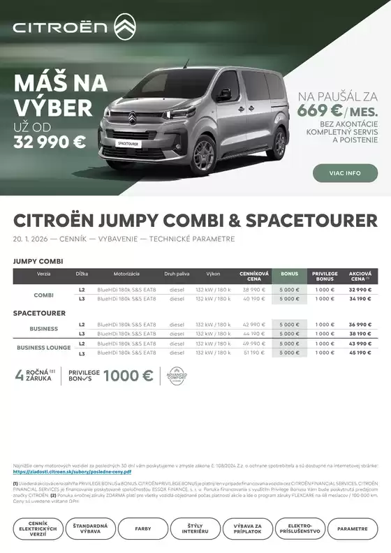 Katalóg Citroën v Veľký Šariš | Cenník Nový Citroën Jumpy Combi | 2026-01-01T00:00:00.000Z - 2026-12-31T00:00:00.000Z