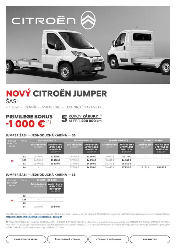 Katalóg Citroën v Podolínec | Cenník Jumper Šasi | 2026-01-01T00:00:00.000Z - 2026-12-31T00:00:00.000Z