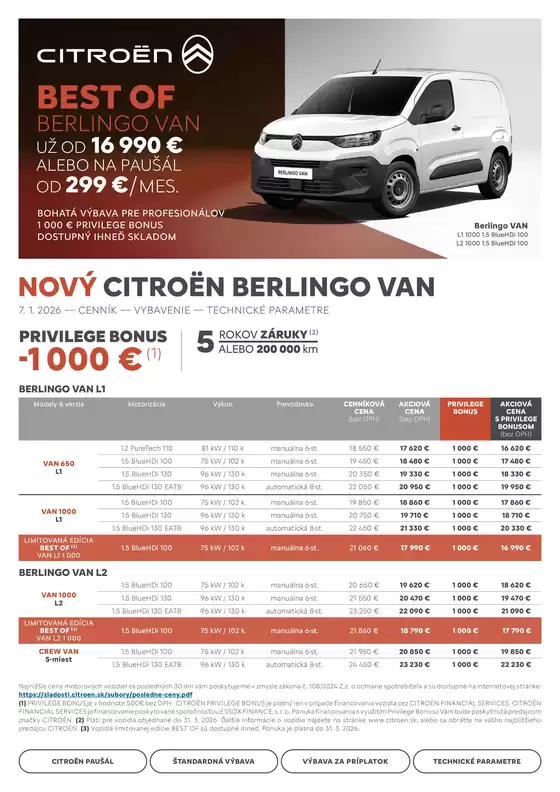 Katalóg Citroën v Podolínec | Cenník Nové Berlingo VAN | 2026-01-01T00:00:00.000Z - 2026-12-31T00:00:00.000Z