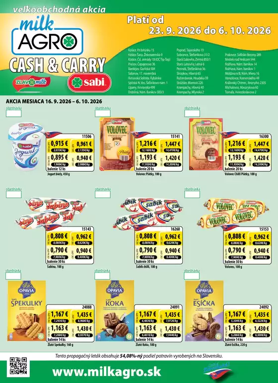 Katalóg Milk Agro v Kežmarok | Cash Carry leták | 2026-09-16T00:00:00.000Z - 2026-09-22T00:00:00.000Z