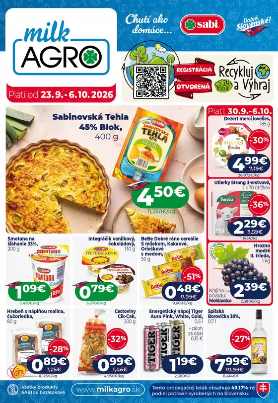 Katalóg Milk Agro v Kežmarok | Aktuálny leták | 2026-09-16T00:00:00.000Z - 2026-09-22T00:00:00.000Z