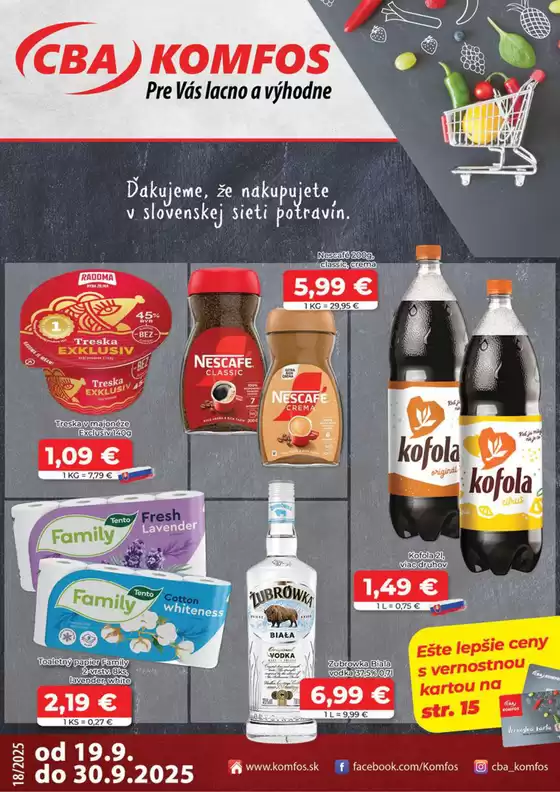 Výhodná ponuka CBA Komfos