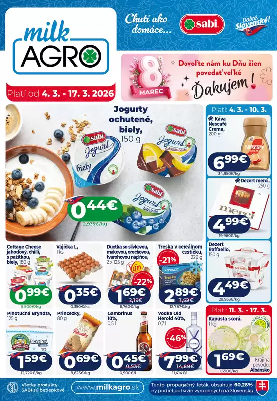 Katalóg Milk Agro v Tlmače | Aktuálny leták | 2026-03-04T00:00:00.000Z - 2026-03-17T00:00:00.000Z