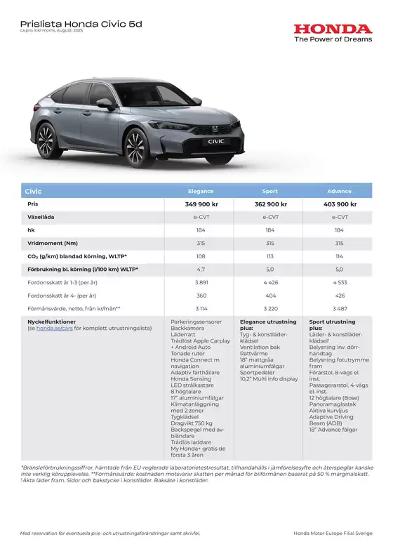 Honda-katalog i Malmö | Honda Civic hybrid prislista | 2025-09-16T00:00:00.000Z - 2026-09-16T00:00:00.000Z