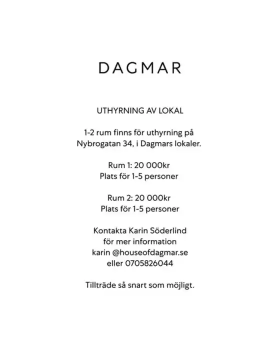 Dagmar-katalog i Uppsala | Uthyrning av lokal på Nybrogatan 34! | 2025-10-24T00:00:00.000Z - 2025-11-07T00:00:00.000Z