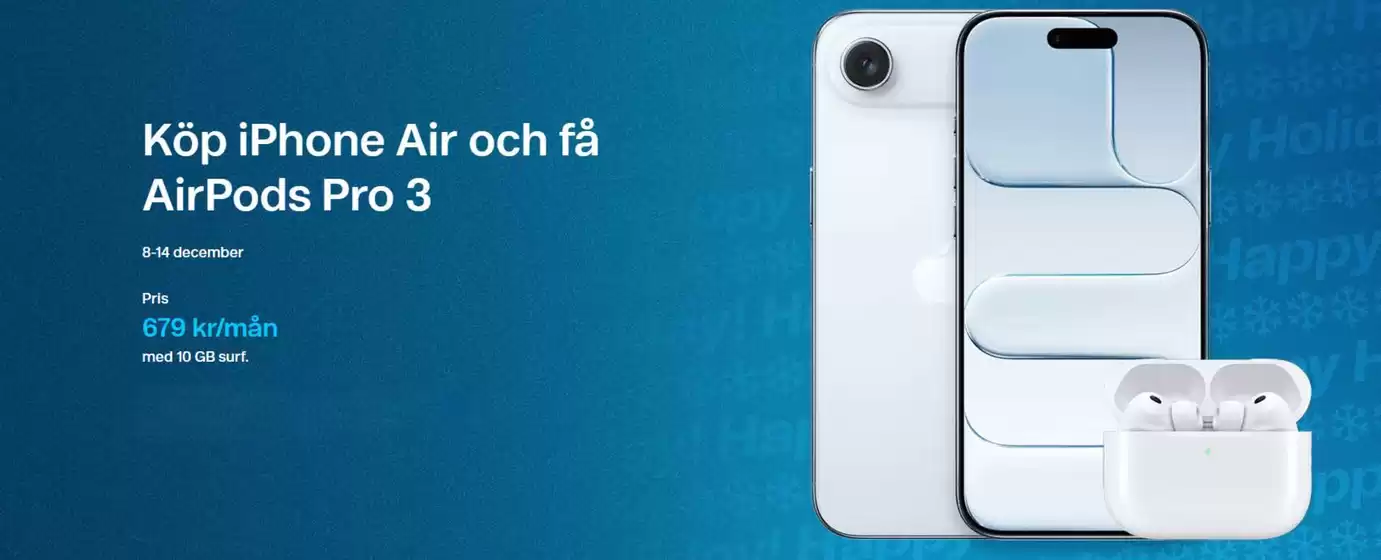 Telenor-katalog i Mariestad | Köp iPhone Air och få AirPods Pro 3! | 2025-12-12T00:00:00.000Z - 2025-12-26T00:00:00.000Z