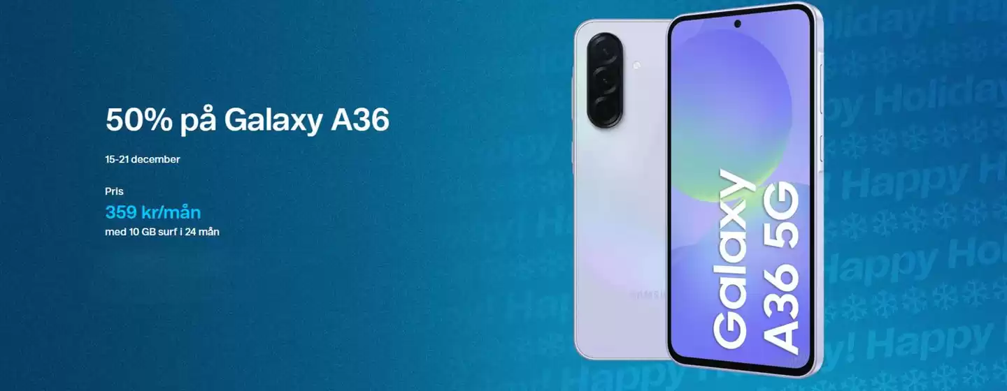 Telenor-katalog i Hestra (Jönköping) | 50% på Galaxy A36! | 2025-12-19T00:00:00.000Z - 2025-12-21T00:00:00.000Z