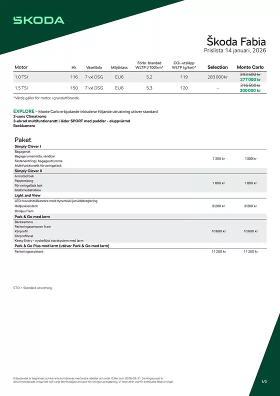 ŠKODA-katalog i Köping | Prislista Fabia | 2026-01-14T00:00:00.000Z - 2026-03-31T00:00:00.000Z