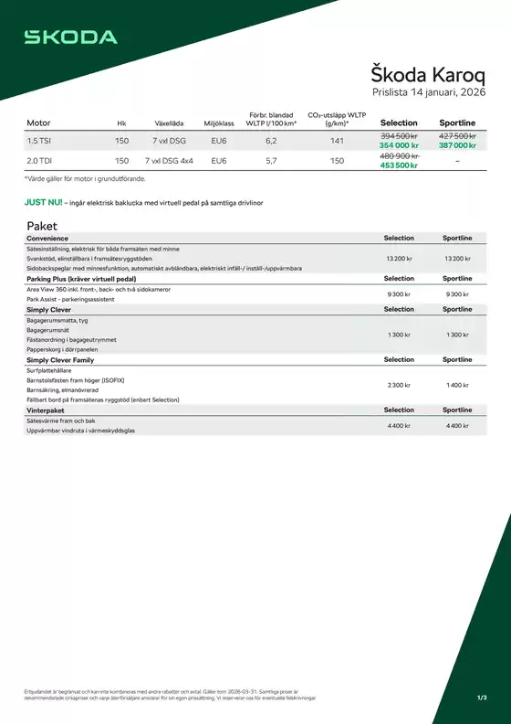 ŠKODA-katalog i Köping | Prislista Karoq | 2026-02-06T00:00:00.000Z - 2026-03-31T00:00:00.000Z