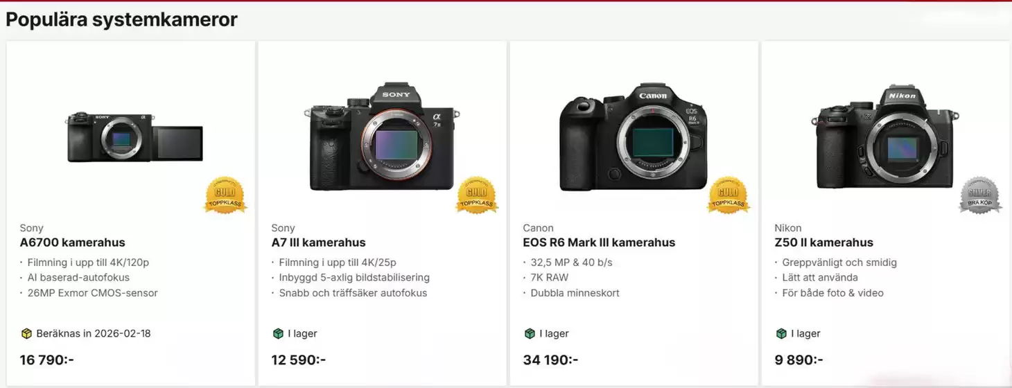 Cyberphoto-katalog i Hudiksvall | Populära systemkameror. | 2026-02-17T00:00:00.000Z - 2026-03-31T00:00:00.000Z