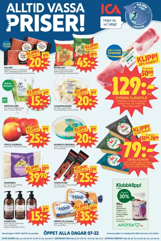ICA Hajen Lågpris-katalog i Lidköping | ICA Hajen Lågpris reklamblad | 2026-03-16T00:00:00.000Z - 2026-03-22T00:00:00.000Z