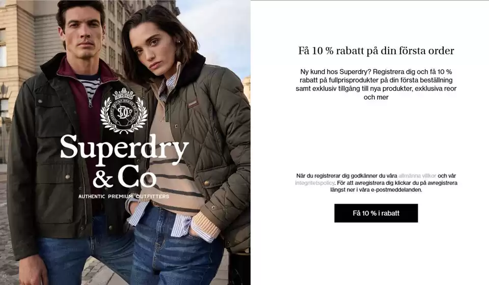 Superdry-katalog i Trelleborg | Få 10% rabatt på din första order! | 2026-03-31T00:00:00.000Z - 2026-04-30T00:00:00.000Z