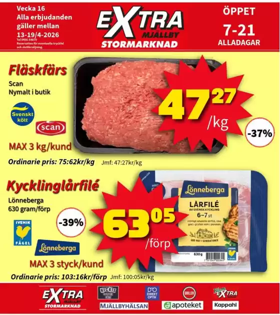 Extra Mjällby Stormarknad-katalog i Hall | Extra Mjällby Stormarknad veckans blad | 2026-04-13T00:00:00.000Z - 2026-04-19T00:00:00.000Z