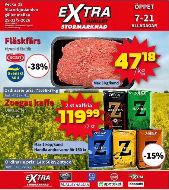 Extra Mjällby Stormarknad-katalog i Säffle | Extra Mjällby Stormarknad veckans blad | 2026-05-25T00:00:00.000Z - 2026-05-31T00:00:00.000Z