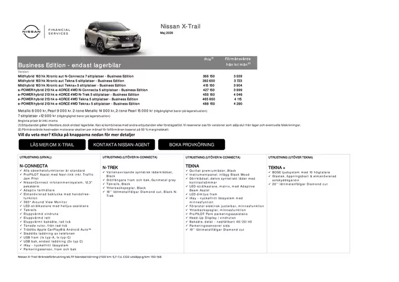 Nissan-katalog | Nissan Business Edition Prislista maj 2026 X Trail | 2026-05-01T00:00:00.000Z - 2026-05-31T00:00:00.000Z