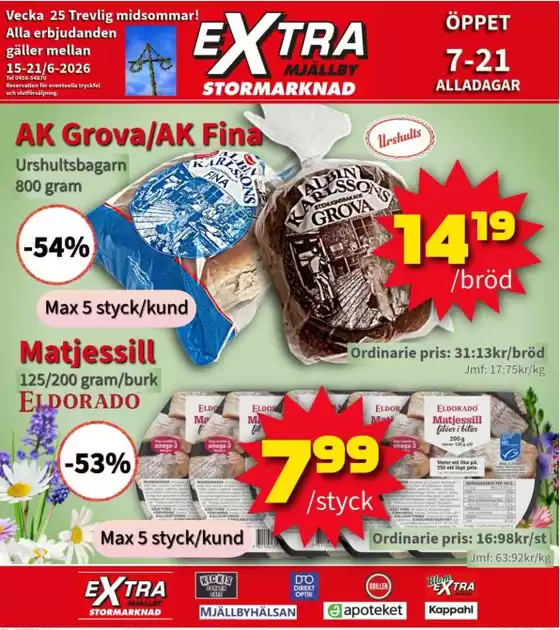 Extra Mjällby Stormarknad-katalog | Extra Mjällby Stormarknad veckans blad | 2026-06-15T00:00:00.000Z - 2026-06-21T00:00:00.000Z