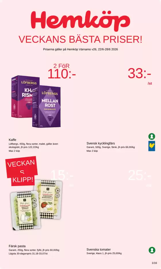 Hemköp-katalog | Hemköp Stockholm Wasahallen reklamblad | 2026-06-22T00:00:00.000Z - 2026-06-28T00:00:00.000Z