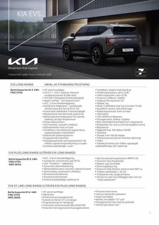 Kia-katalog | Kia sweden ev5 specification | 2026-01-01T00:00:00.000Z - 2026-12-31T00:00:00.000Z