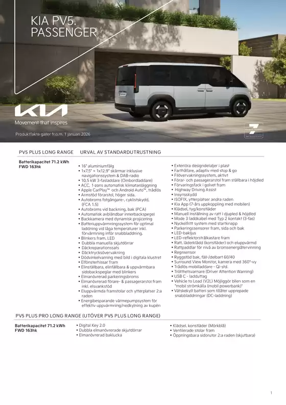 Kia-katalog | Kia sweden pv5 passenger specification | 2026-01-01T00:00:00.000Z - 2026-12-31T00:00:00.000Z