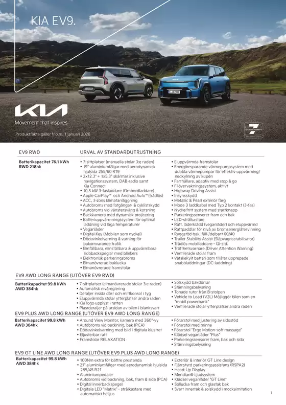 Kia-katalog | Kia sweden ev9 gtline specification | 2026-01-01T00:00:00.000Z - 2026-12-31T00:00:00.000Z