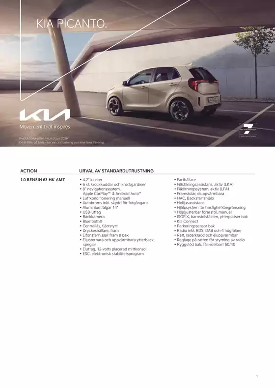 Kia-katalog i Göteborg | Kia sweden picanto specification | 2026-01-01T00:00:00.000Z - 2026-12-31T00:00:00.000Z