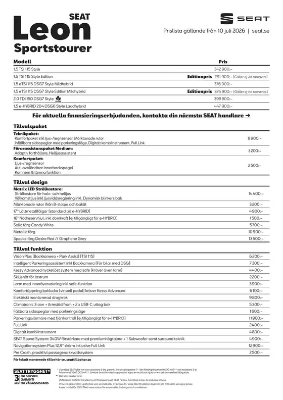 Seat-katalog | Seat Prislista leon sportstourer modellar 27 | 2026-08-04T00:00:00.000Z - 2026-08-18T00:00:00.000Z