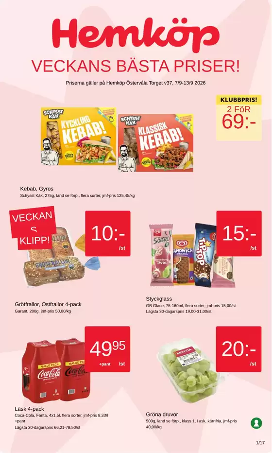 Hemköp-katalog i Granvik | Hemköp Östervåla Torget reklamblad | 2026-09-07T00:00:00.000Z - 2026-09-13T00:00:00.000Z