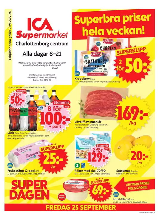 ICA Supermarket-katalog i Fjärås station | Aktuella fynd och erbjudanden | 2026-09-21T00:00:00.000Z - 2026-10-05T00:00:00.000Z