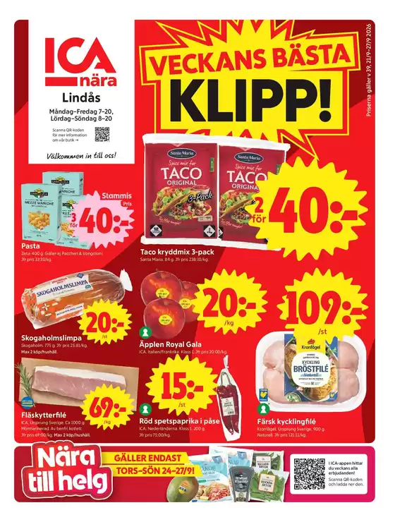 ICA Nära-katalog i Uddevalla | Attraktiva specialerbjudanden för alla | 2026-09-21T00:00:00.000Z - 2026-10-05T00:00:00.000Z