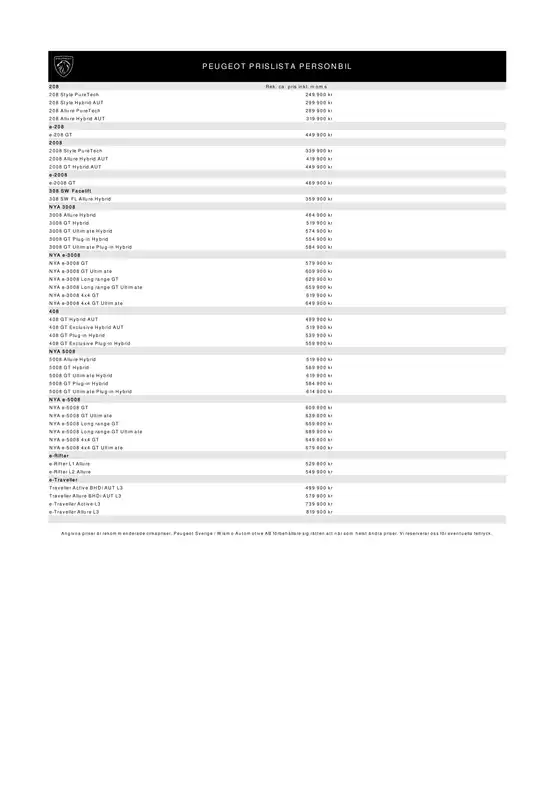 Peugeot-katalog i Järfälla | Peugeot Personbilar | 2026-09-22T00:00:00.000Z - 2026-10-06T00:00:00.000Z