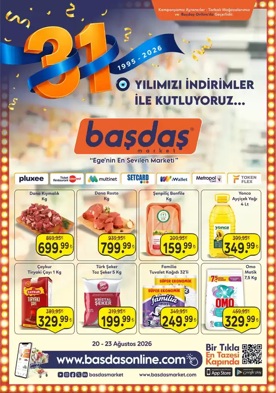 Başdaş Market kataloğu, Marmaris | 20-23 Ağustos 31.Yılımızı İndirimler İle Kutluyoruz! | 2026-08-20T00:00:00.000Z - 2026-08-23T00:00:00.000Z