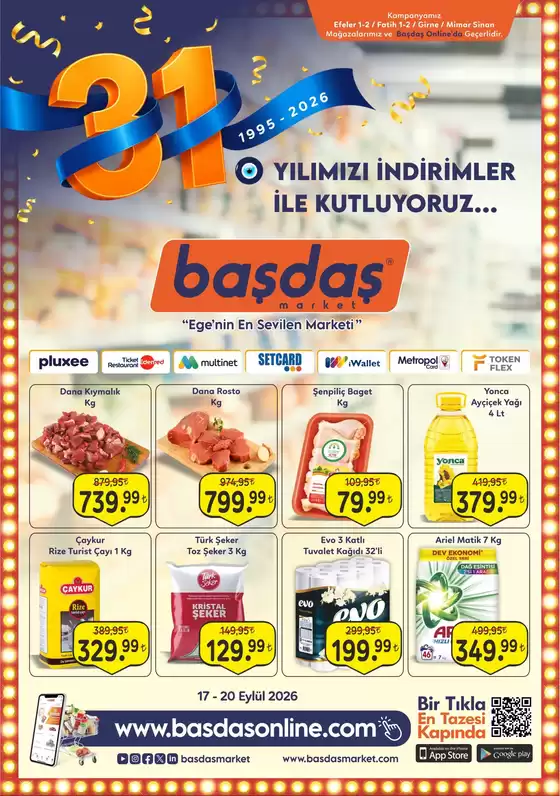 Başdaş Market kataloğu | 17-20 Eylül 31.Yılımızı İndirimler İle Kutluyoruz! | 2026-09-17T00:00:00.000Z - 2026-09-20T00:00:00.000Z