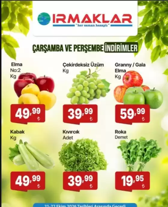 Irmaklar Market kataloğu | Çarşamba ve Perşembe indirimleri Irmaklar Market’te! | 2026-10-21T00:00:00.000Z - 2026-10-22T00:00:00.000Z