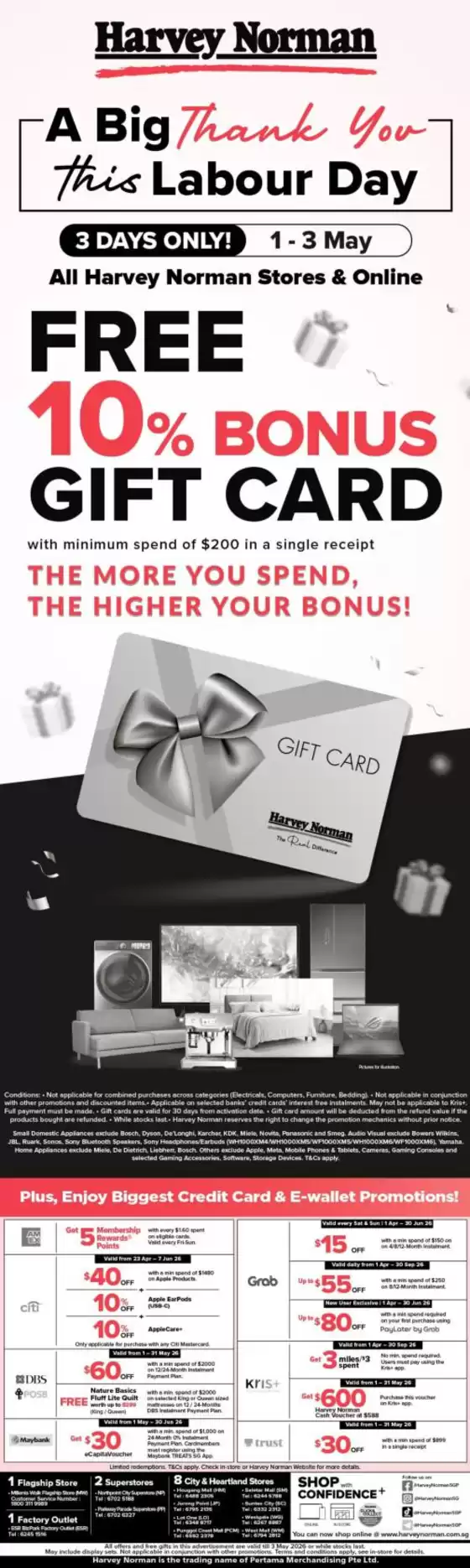 Harvey Norman catalogue | Straits Times 1 May 3 Days 10% Bonus Gift Card | 2026-04-01T00:00:00.000Z - 2026-09-30T00:00:00.000Z