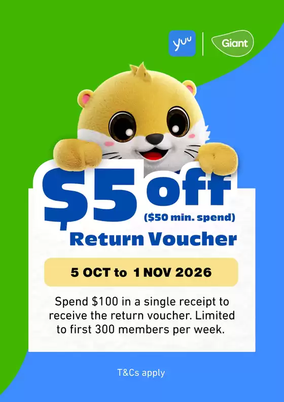 Giant catalogue | yuu $5 OFF $50 Return Voucher | 2026-10-05T00:00:00.000Z - 2026-11-01T00:00:00.000Z